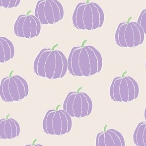 Raw minimalist ditsy pumpkin garden fall design in lilac purple nineties palette on ivory 