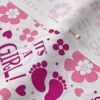 Medium Scale It's a Girl New Baby Pregnancy Gender Reveal Mom To Be Pink Footprints Hearts and Flowers