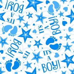 Large Scale It's a Boy New Baby Pregnancy Gender Reveal Mom To Be Blue Footprints Hearts and Stars