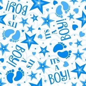 Medium Scale It's a Boy New Baby Pregnancy Gender Reveal Mom To Be Blue Footprints Hearts and Stars