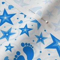 Medium Scale Baby Boy Pregnancy Gender Reveal Mom To Be Blue Footprints Hearts and Stars