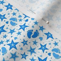 Small Scale Baby Boy Pregnancy Gender Reveal Mom To Be Blue Footprints Hearts and Stars