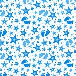Small Scale Baby Boy Pregnancy Gender Reveal Mom To Be Blue Footprints Hearts and Stars