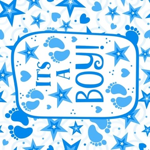 Large 27x18 Fat Quarter Panel It's a Boy New Baby Pregnancy Announcement Banner Gender Reveal Mom To Be Pink Footprints Hearts and Stars