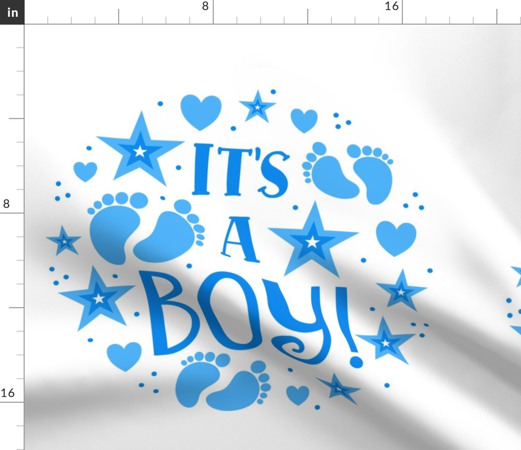 18x18 Panel It's a Boy New Baby Pregnancy Announcement Gender Reveal Mom To Be Blue Footprints Hearts and Stars