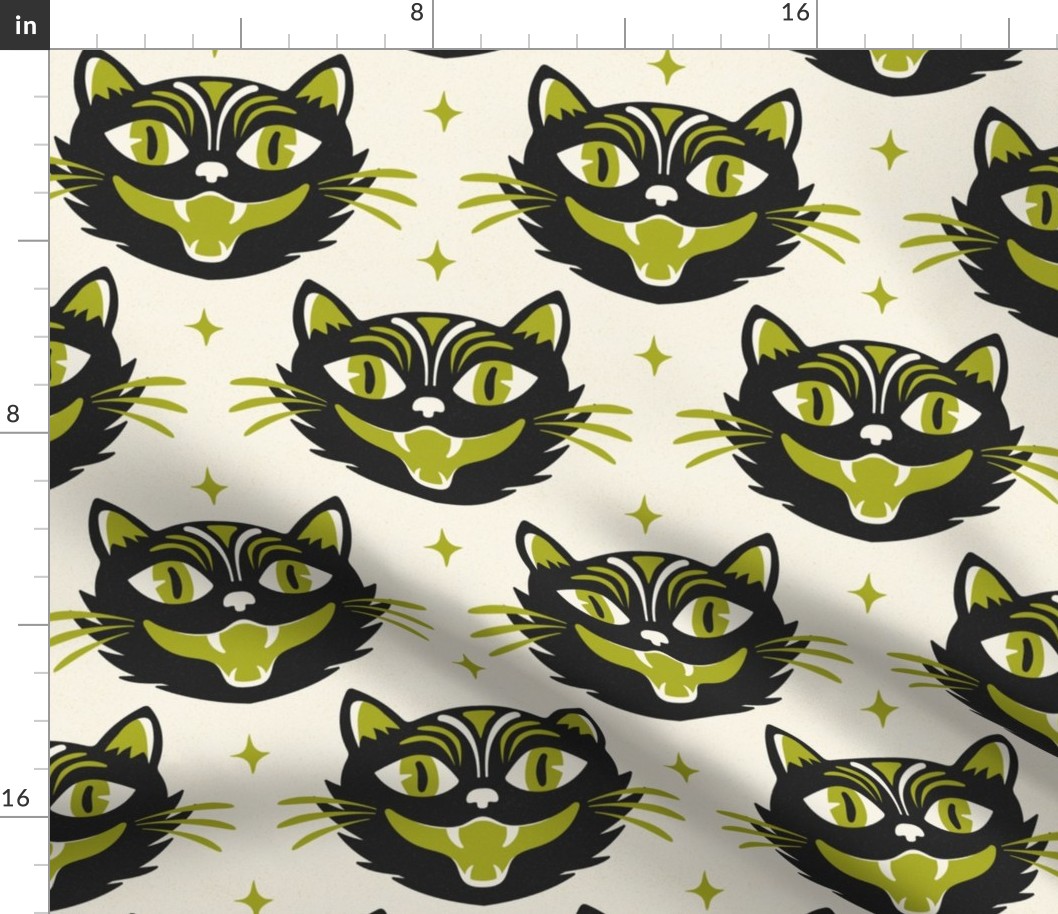 Black Magic Halloween Cat Ivory Lime Green Large Scale
