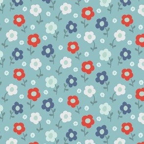 Red, White and Blue Scandinavian Inspired Floral 6in