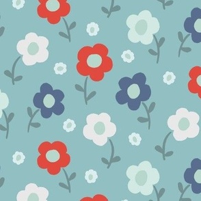 Red, White and Blue Modern Floral 12in Scale