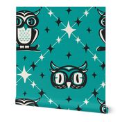 Owl Argyle - Retro Halloween Teal Large Scale