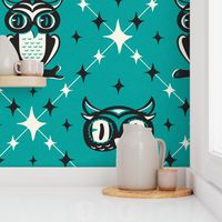 Owl Argyle - Retro Halloween Teal Large Scale