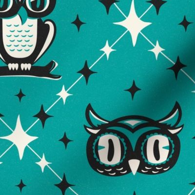 Owl Argyle - Retro Halloween Teal Large Scale