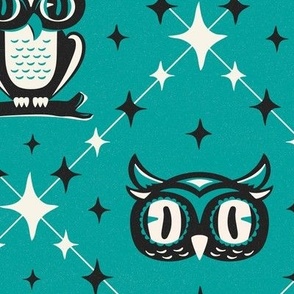 Owl Argyle - Retro Halloween Teal Large Scale