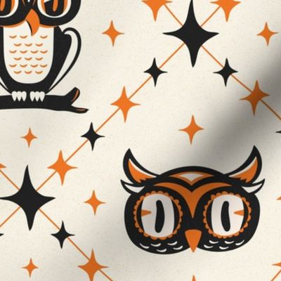 Owl Argyle - Retro Halloween Ivory Orange Large Scale