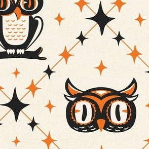 Owl Argyle - Retro Halloween Ivory Orange Large Scale