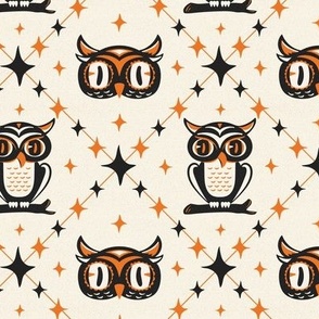 Owl Argyle - Retro Halloween Ivory Orange Regular Scale