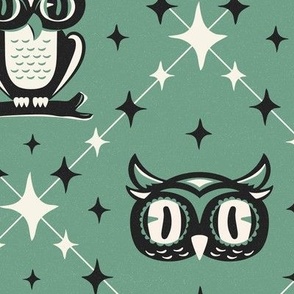 Owl Argyle - Retro Halloween Nightshade Green Large Scale