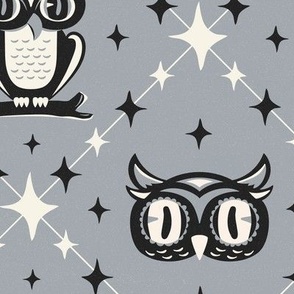 Owl Argyle - Retro Halloween Gray Large Scale