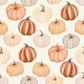 SMALL watercolor pumpkins fabric - neutral boho fall gourds pumpkins design