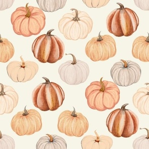 MEDIUM watercolor pumpkins fabric - neutral boho fall gourds pumpkins design