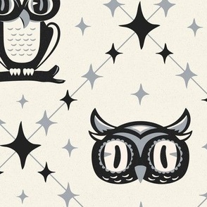 Owl Argyle - Retro Halloween Ivory Gray Large Scale