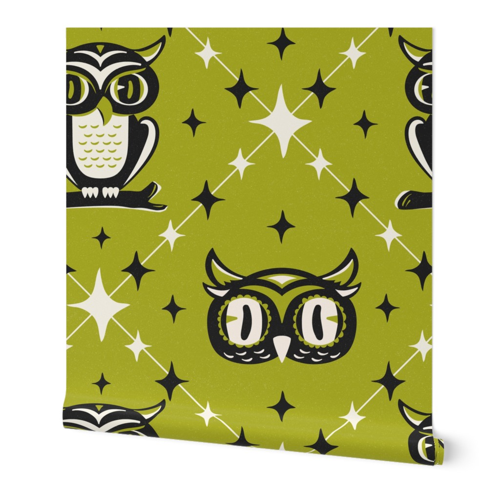 Owl Argyle - Retro Halloween Lime Green Large Scale
