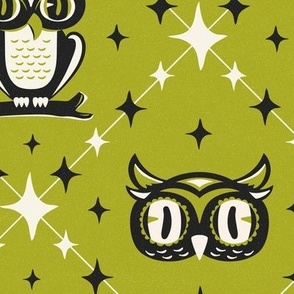 Owl Argyle - Retro Halloween Lime Green Large Scale