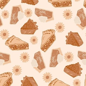 MEDIUM neutral pies fabric - thanksgiving fabric, cute daisies, girls retro pies design