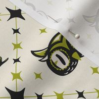 Owl Argyle - Retro Halloween Ivory Lime Green Regular Scale