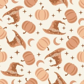 MEDIUM neutral boho witch fabric - pumpkin, fall, October, halloween