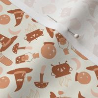 SMALL neutral witch fabric - hat, cauldron, mushroom, hedge witch, cute witch fabric