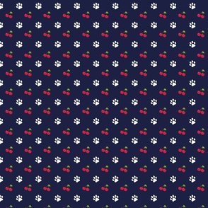 cherry navy dog paw print pattern