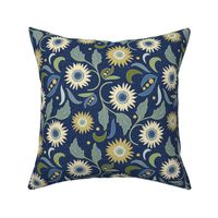 Sunflower Floral - Yellow & Blue - Medium Scale