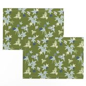 Birds & Maple Leaves - Green & Blue - Medium Scale