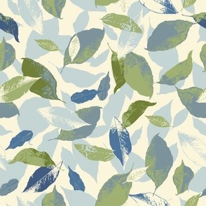 Scattered Leaves - Blue & Green - Medium Scale