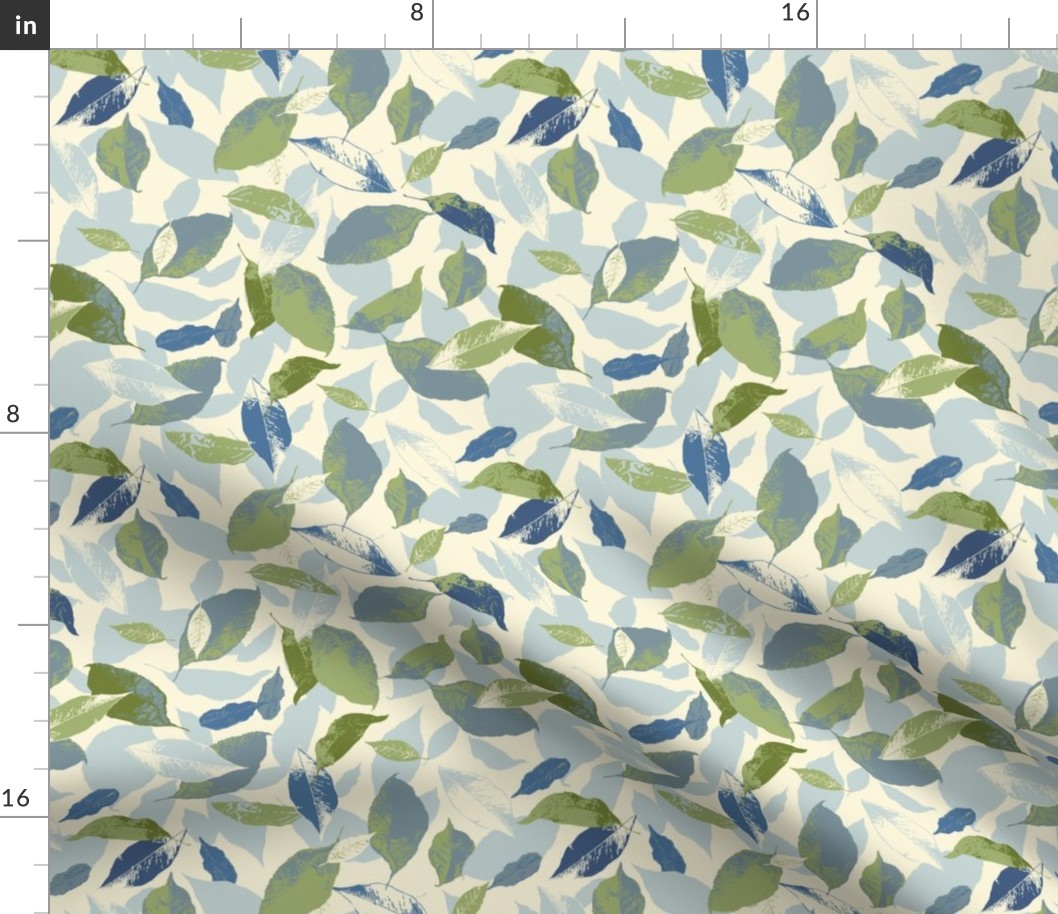 Scattered Leaves - Blue & Green - Medium Scale