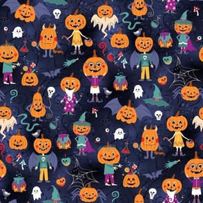 12 inch Funny Halloween print with lot of holiday characters
