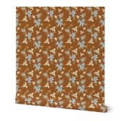 Birds & Maple Leaves - Sienna Brown & Blue - Medium Scale