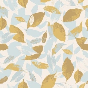 Scattered Leaves - Gold & Blue - Medium Scale