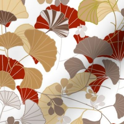 Gingko Leaf Pattern (Brown, Gold, Red, Gray)