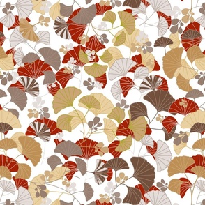 Gingko Leaf Pattern (Brown, Gold, Red, Gray)