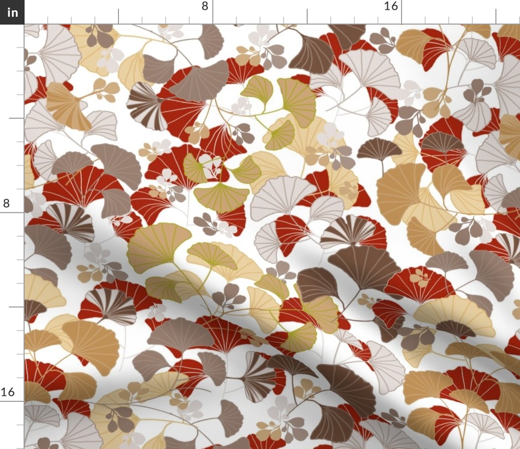 Gingko Leaf Pattern (Brown, Gold, Red, Gray)