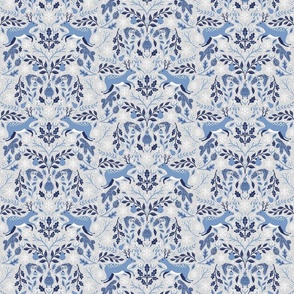 Winter Deer Damask in Blue (Small Scale)