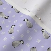 Baby Emperor Penguins on lavender with snowflakes - small scale