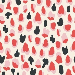 Medium Abstract Animal Print Spots in Red Pink and Black with Cream Background