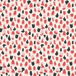 Small Abstract Animal Print Spots in Red Pink and Black with Cream Background
