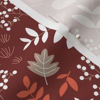 autumn leaves botanical garden berries and branches in slate white camel orange on burgundy