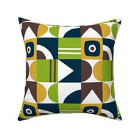 African Geometric Squares in brown, yellow and green 