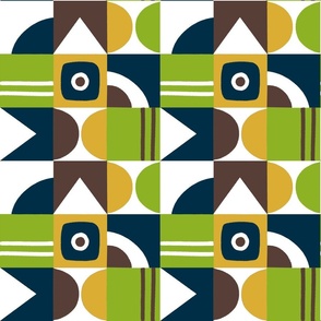 African Geometric Squares in brown, yellow and green 