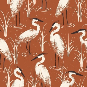 Herons on warm red
