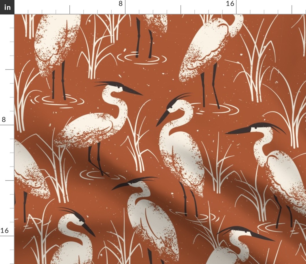 Herons on warm red